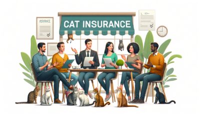 Create an image in a realistic style, displaying a diverse group of cat owners engaging in a discussion. They should look like they are sharing advice and recommendations about cat insurance providers. There should be a variety of cats around them, illustrating the companionship of their furry friends. Note importantly, the image must be in high-definition, and there should not be any text or Arabic numerals visible in the image.
