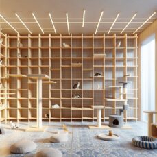 Produce a realistic, high-definition image of an indoor setting, perceived to be a cats