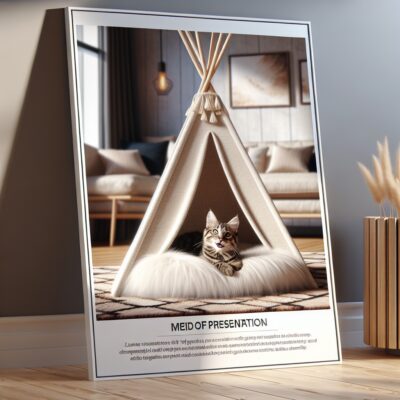 Envision a homely scene in a realistic style where a luxurious cat teepee bed is featured. The aesthetics of the teepee should be both stylish and cozy, embracing a design that grants the pet a sense of privacy and security. Inside the teepee, imagine a delighted cat cozily curled up, their look of contentment radiating absolute adorability. The mode of presentation should be visually appealing without the inclusion of any text or Arabic numerals. The image should be delivered in high-definition quality.